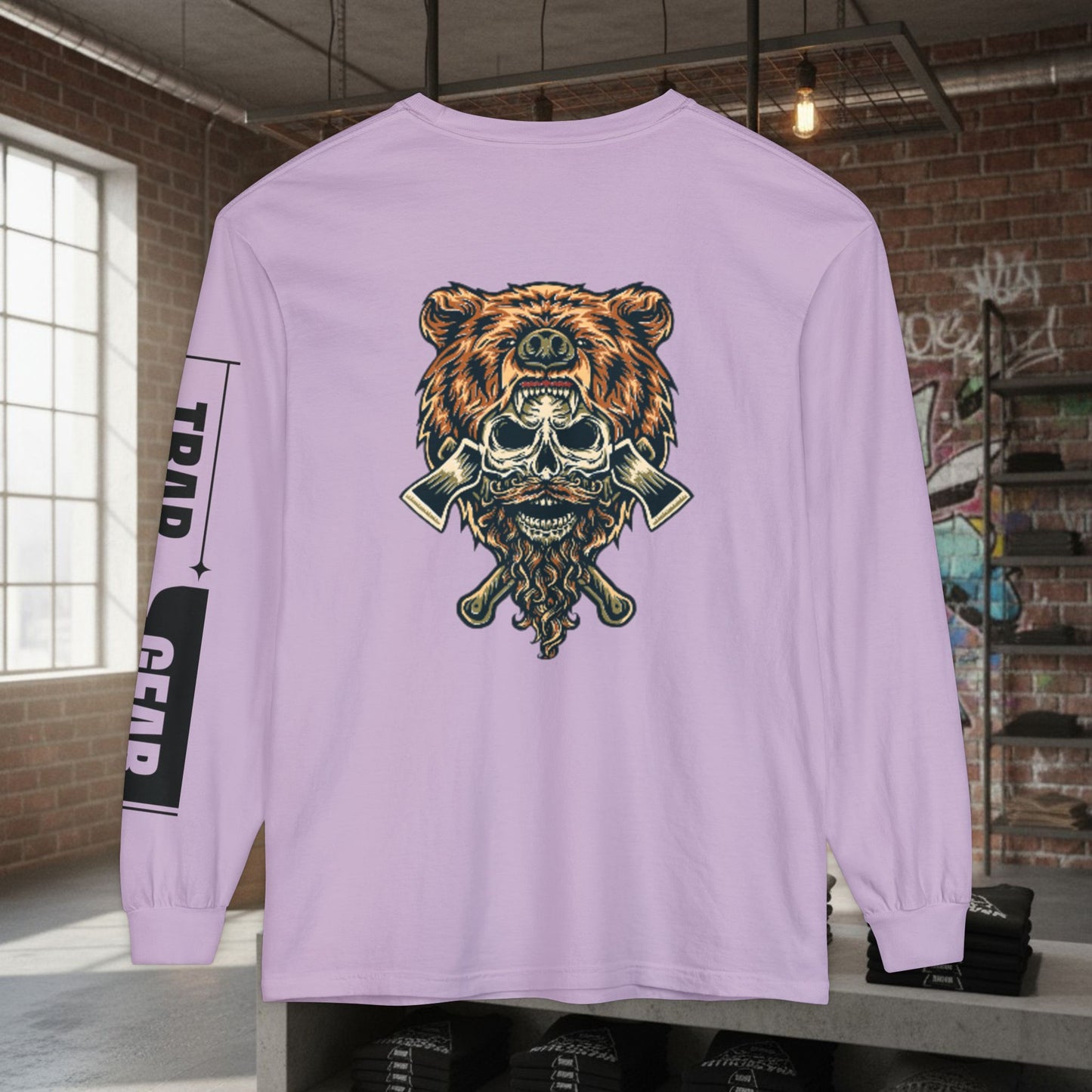 Long Sleeve T-Shirt - Born to Build Bear Mentality Back Graphic by Printify