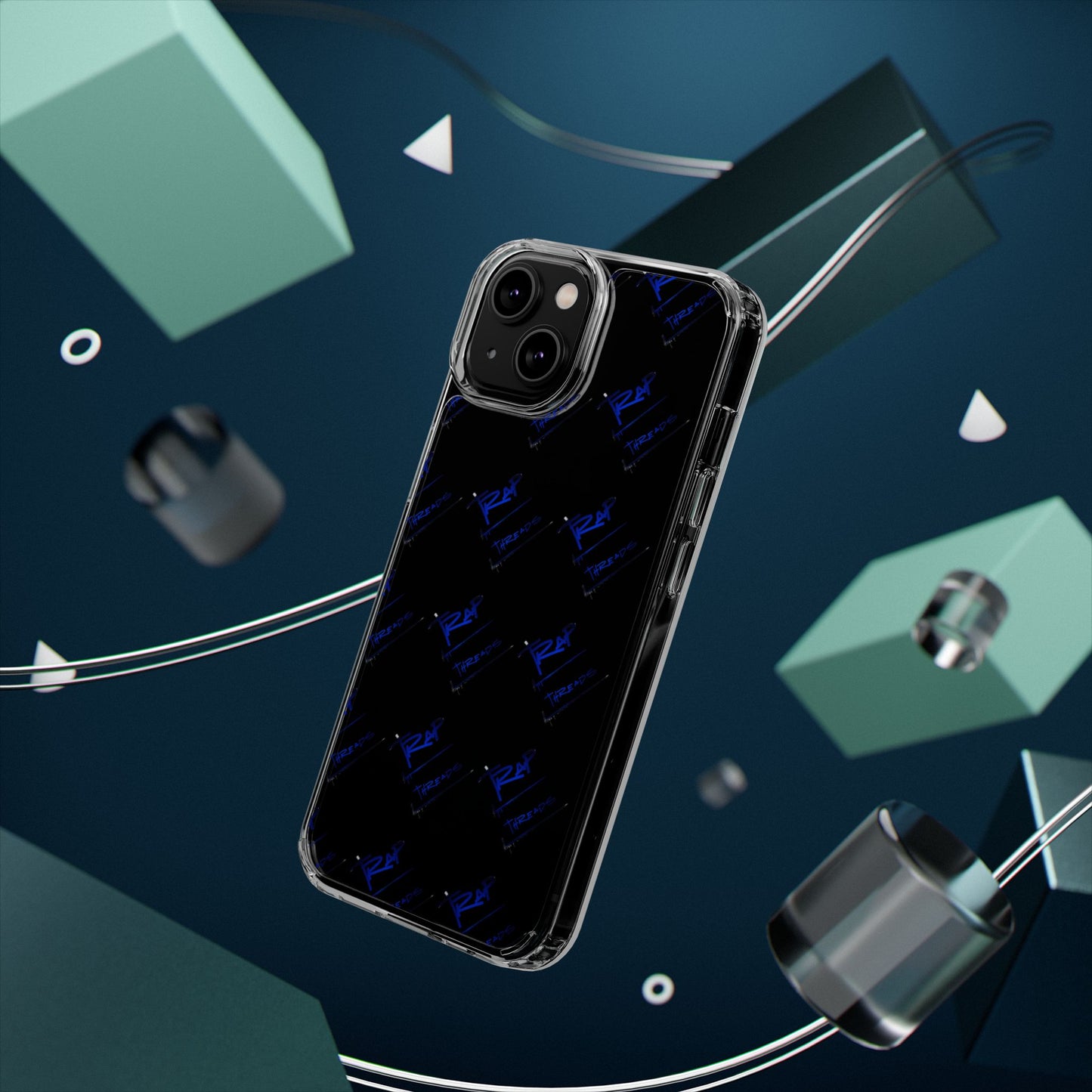 Clear Impact-Resistant Phone Case — Blue Geometric Shield Pattern