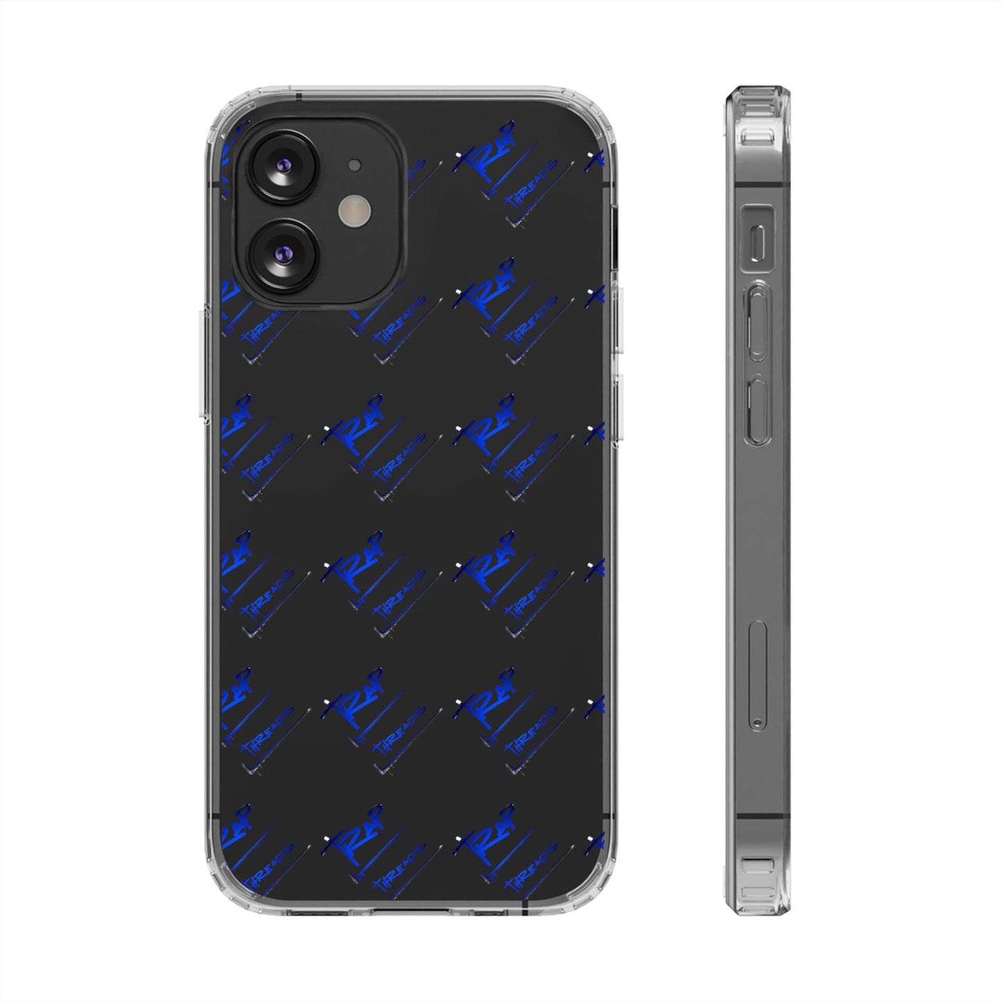 Clear Impact-Resistant Phone Case — Blue Geometric Shield Pattern