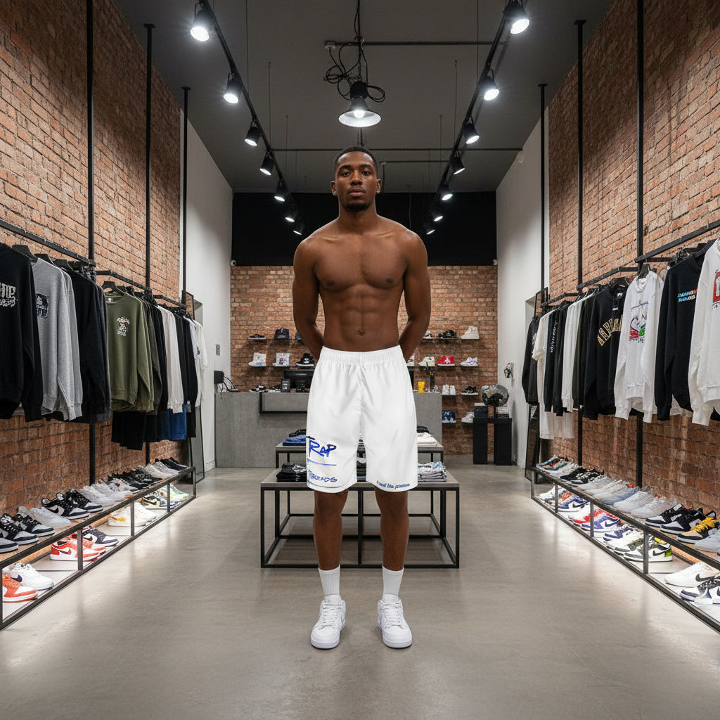 Athletic Shorts - Blue & White 'Trap Threads' Logo Men's Jogger Shorts by Printify