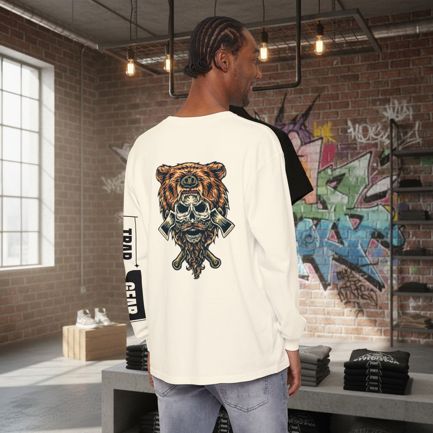 Long Sleeve T-Shirt - Born to Build Bear Mentality Back Graphic by Printify