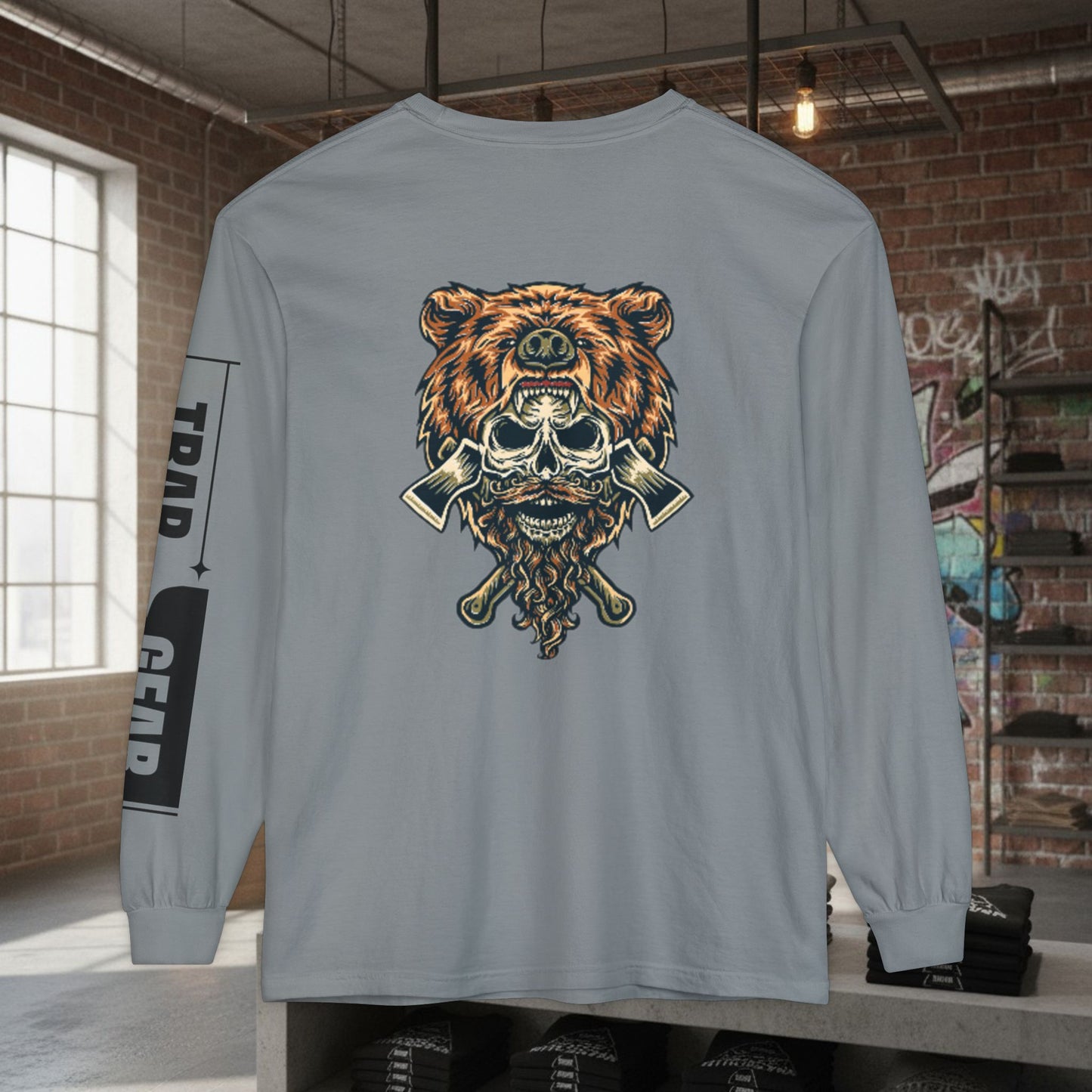 Long Sleeve T-Shirt - Born to Build Bear Mentality Back Graphic by Printify