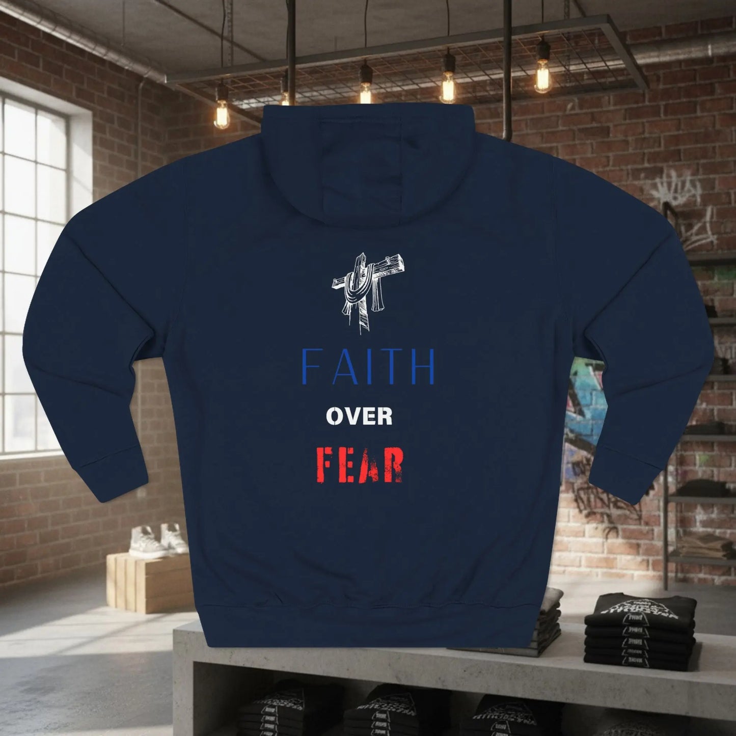 Fleece Hoodie - Faith Over Fear Inspirational Design Printify
