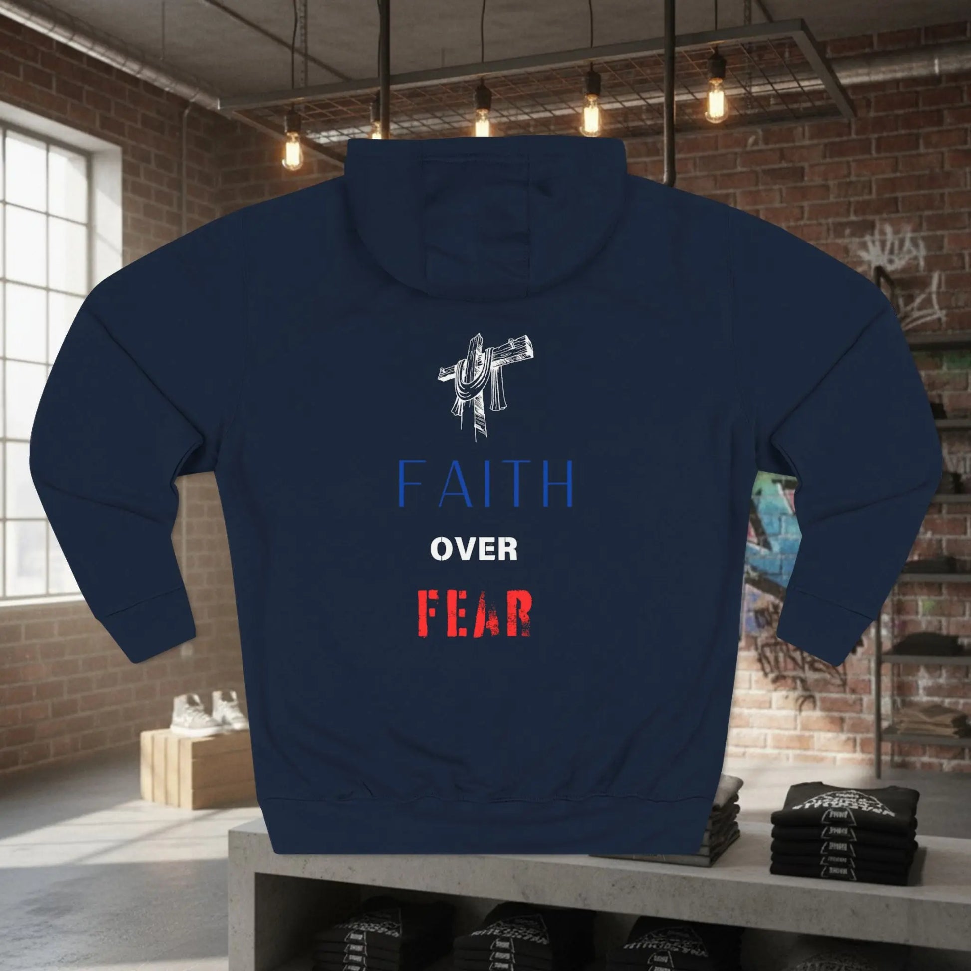 Fleece Hoodie - Faith Over Fear Inspirational Design Printify