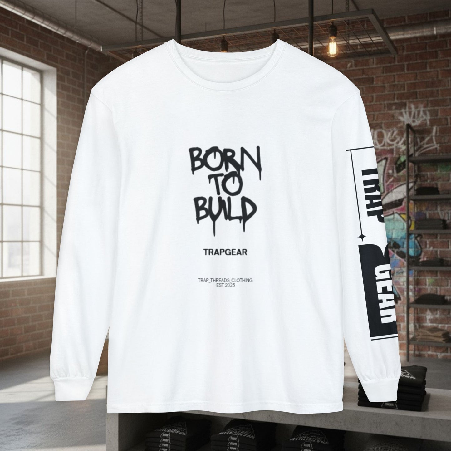 Long Sleeve T-Shirt - Born to Build Bear Mentality Back Graphic by Printify