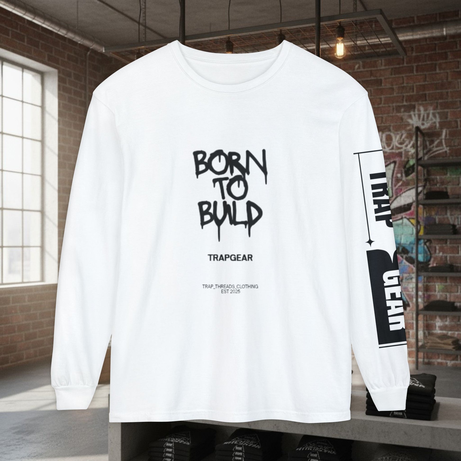 Long Sleeve T-Shirt - Born to Build Bear Mentality Back Graphic by Printify