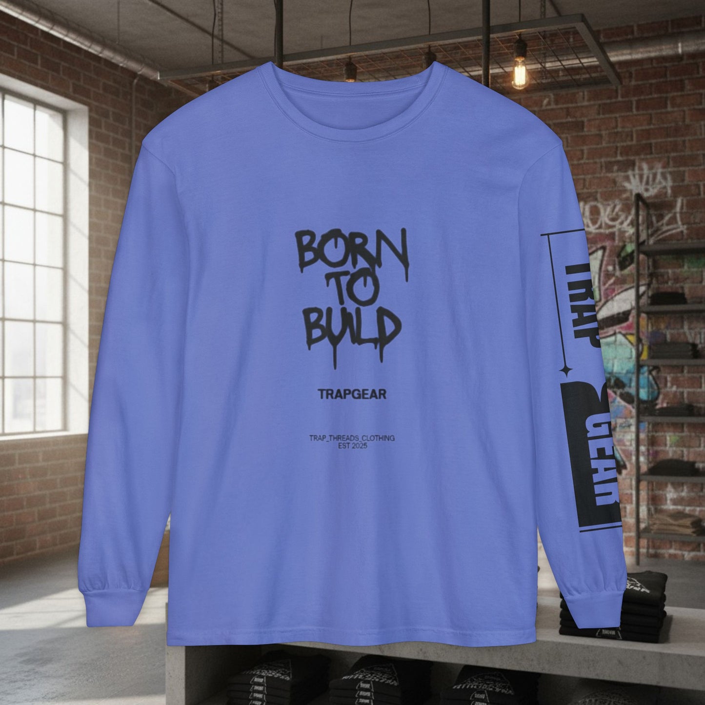 Long Sleeve T-Shirt - Born to Build Bear Mentality Back Graphic by Printify