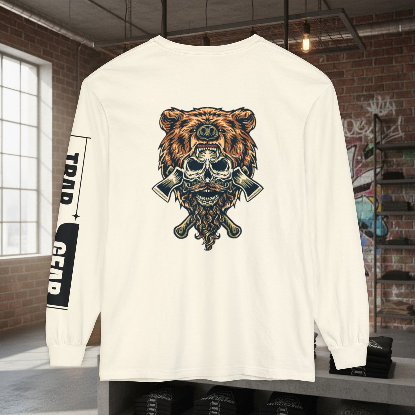 Long Sleeve T-Shirt - Born to Build Bear Mentality Back Graphic by Printify