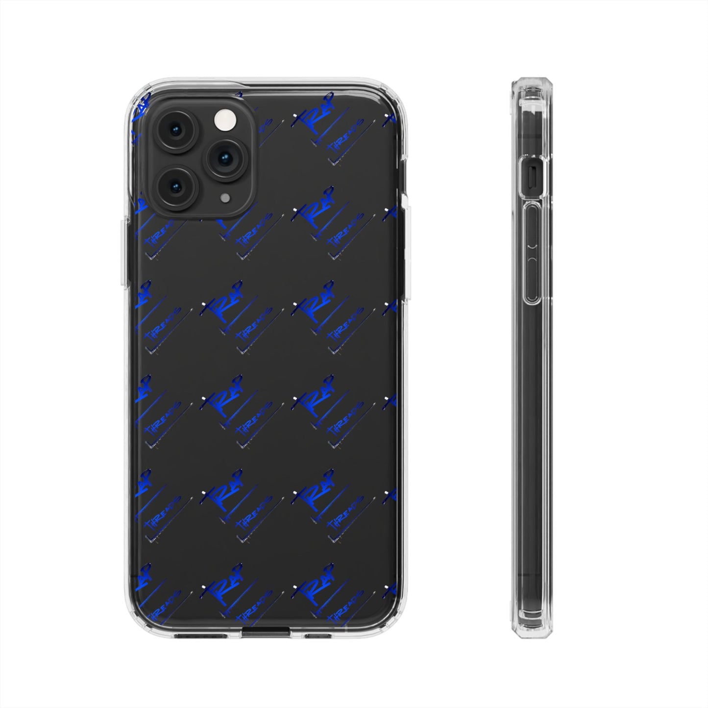 Clear Impact-Resistant Phone Case — Blue Geometric Shield Pattern