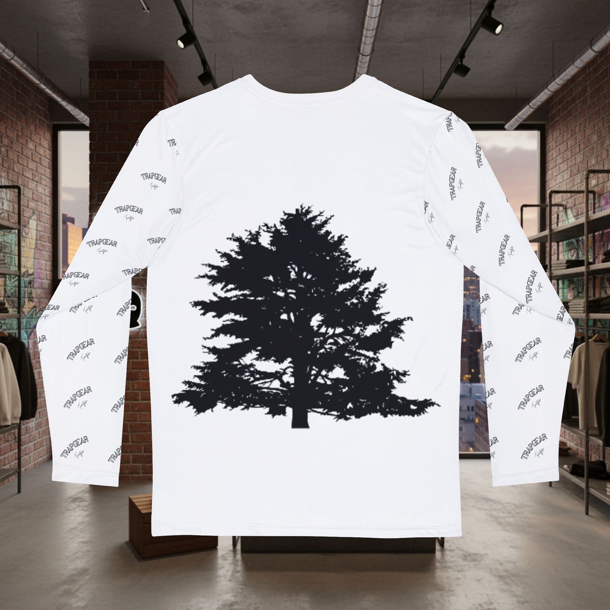 Men's Long Sleeve Shirt — Minimal Black Brushstroke 'TRIPAINE' Tree Graphic by Printify