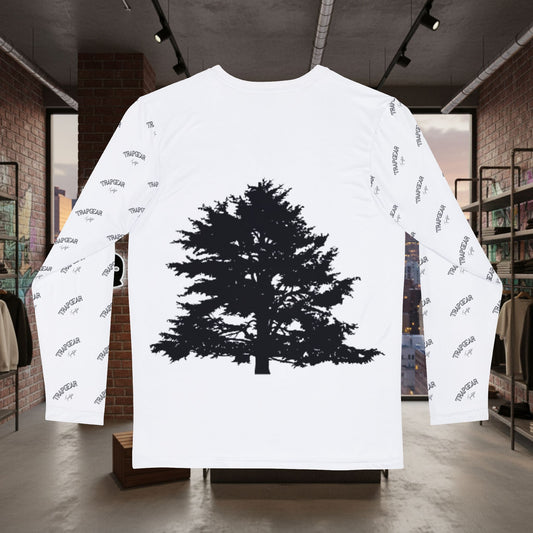 Men's Long Sleeve Shirt — Minimal Black Brushstroke 'TRIPAINE' Tree Graphic by Printify