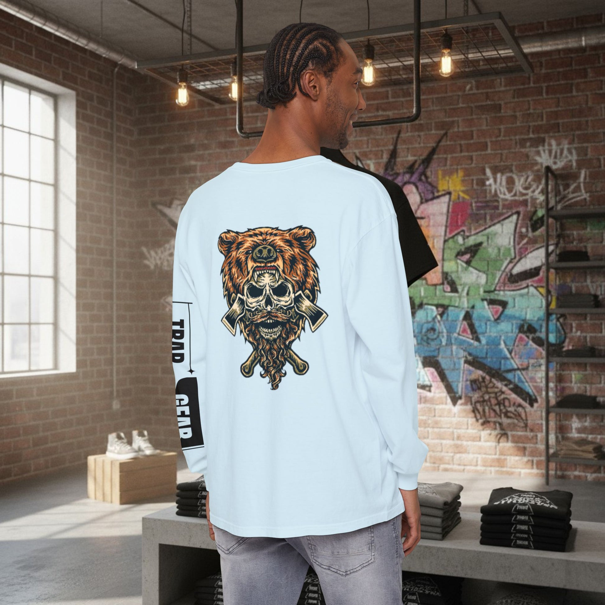 Long Sleeve T-Shirt - Born to Build Bear Mentality Back Graphic by Printify
