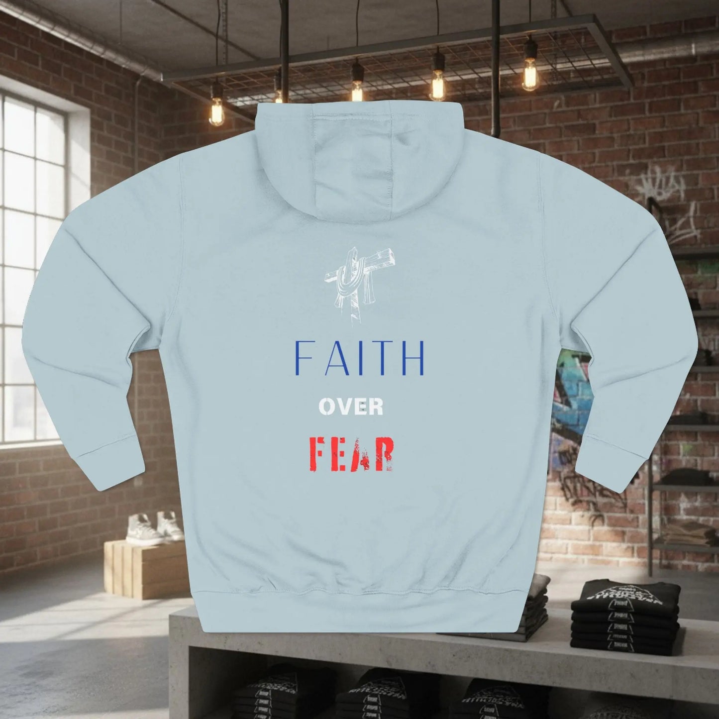 Fleece Hoodie - Faith Over Fear Inspirational Design Printify