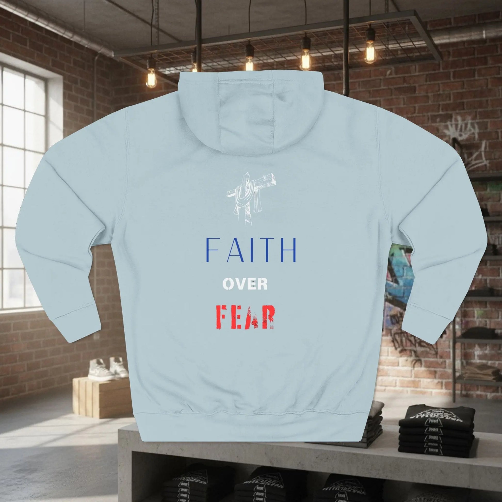 Fleece Hoodie - Faith Over Fear Inspirational Design Printify