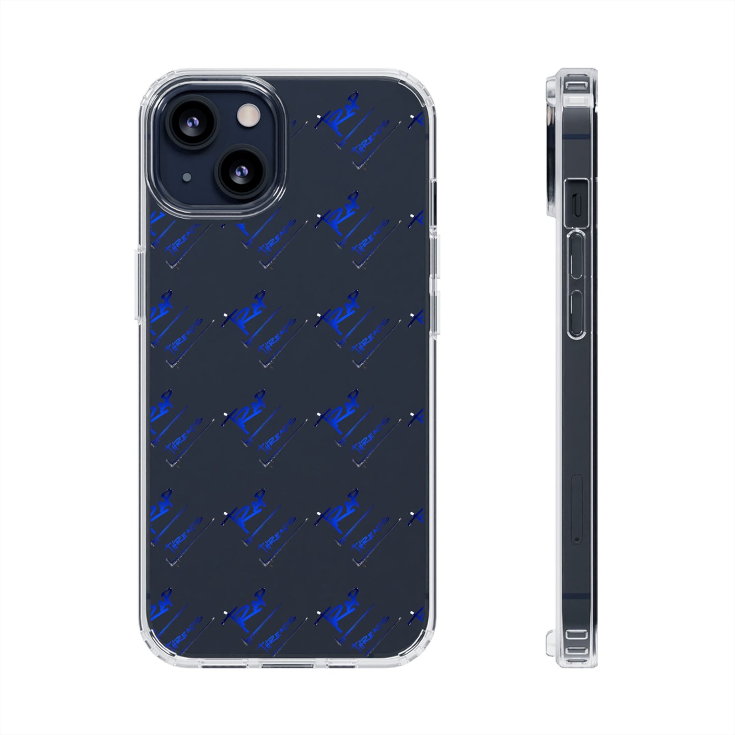 Clear Impact-Resistant Phone Case — Blue Geometric Shield Pattern